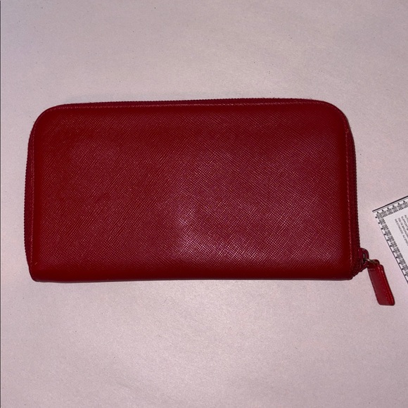 Prada Saffiano Leather long zip around wallet RED AUTHENTIC W/COA Vintage - Picture 13 of 17
